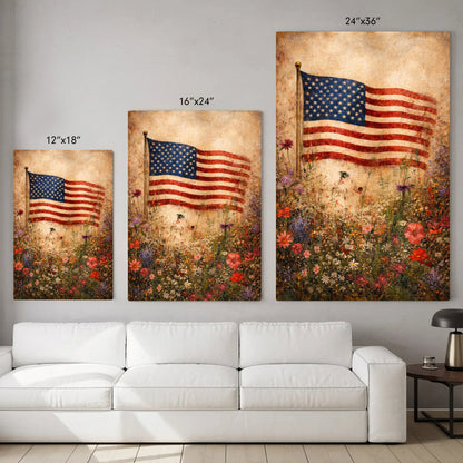 Stars and Stripes Meadow Patriotic Wall Art Poster/Canvas