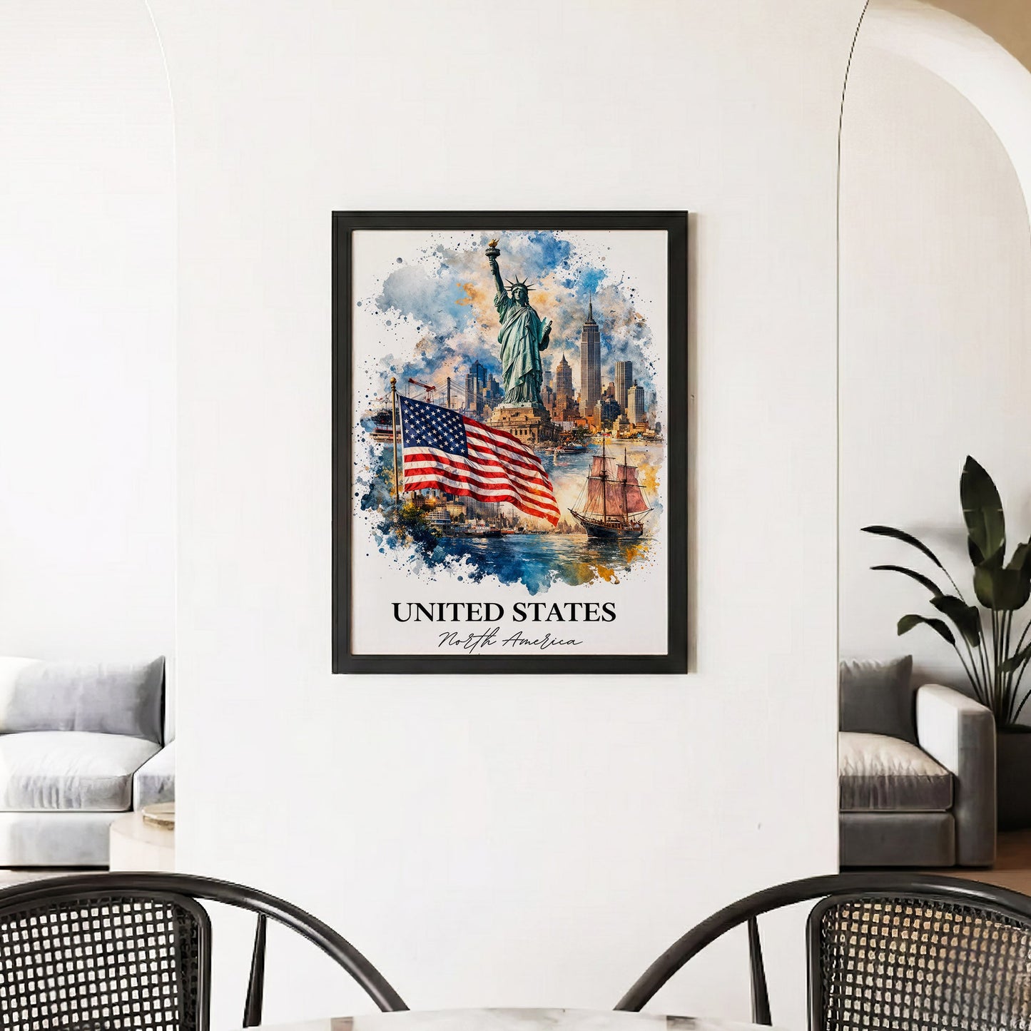 United States Skyline Watercolor Art Poster/Canvas