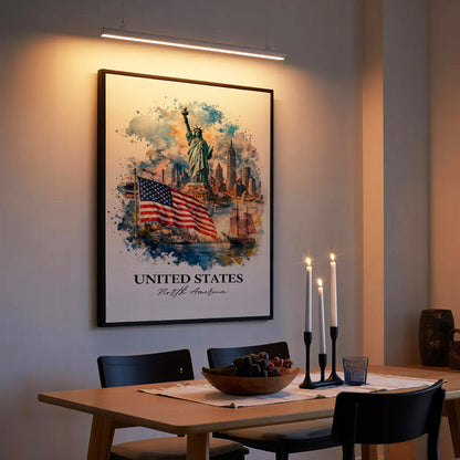 United States Skyline Watercolor Art Poster/Canvas
