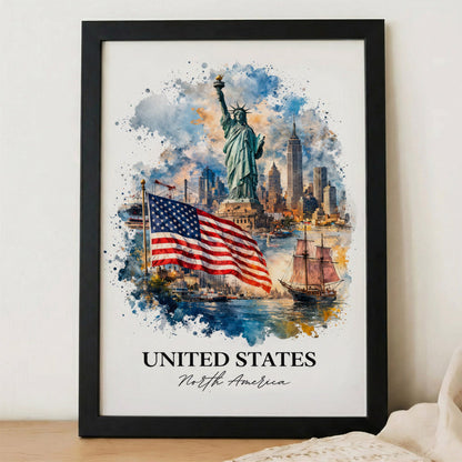 United States Skyline Watercolor Art Poster/Canvas