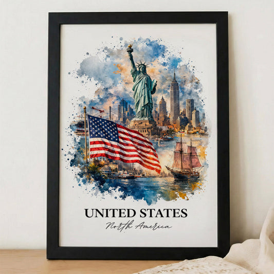 United States Skyline Watercolor Art Poster/Canvas