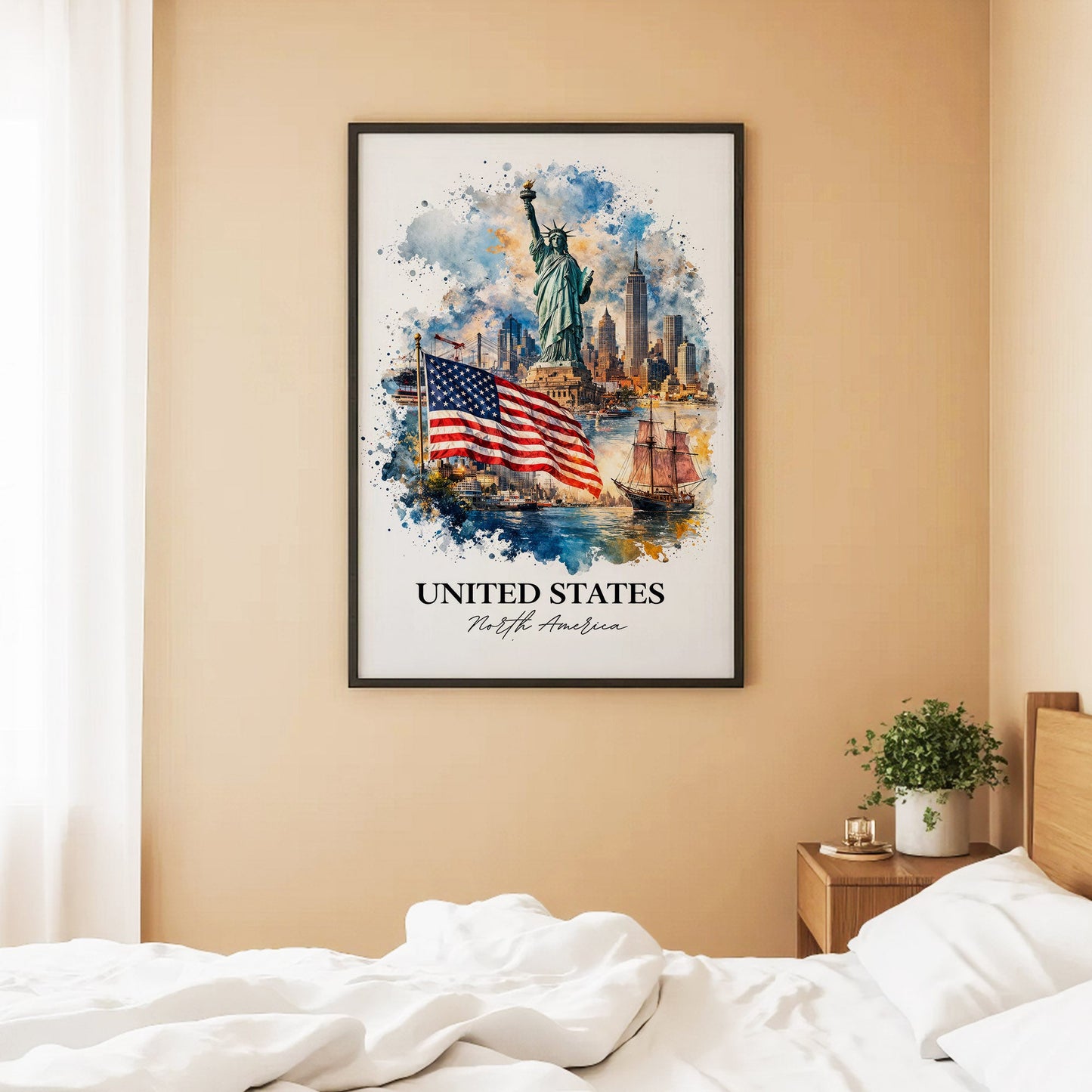 United States Skyline Watercolor Art Poster/Canvas