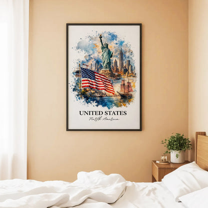 United States Skyline Watercolor Art Poster/Canvas