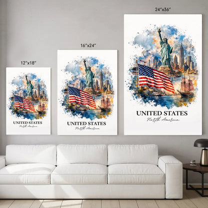 United States Skyline Watercolor Art Poster/Canvas