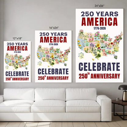 Celebrate 250 Floral USA Map Poster/Canvas