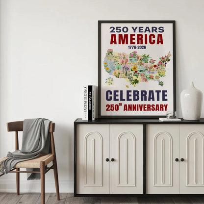 Celebrate 250 Floral USA Map Poster/Canvas