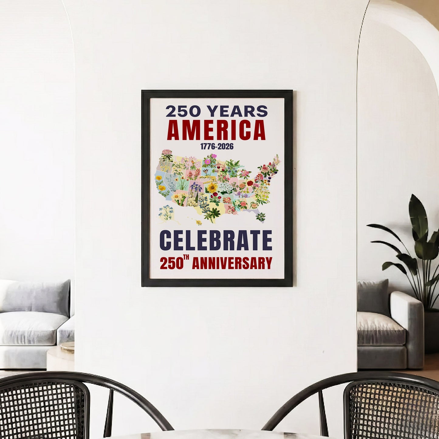 Celebrate 250 Floral USA Map Poster/Canvas