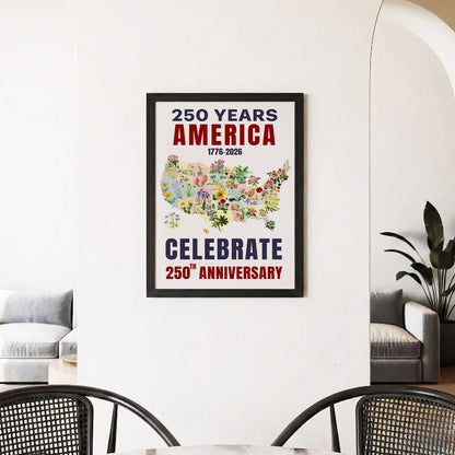 Celebrate 250 Floral USA Map Poster/Canvas