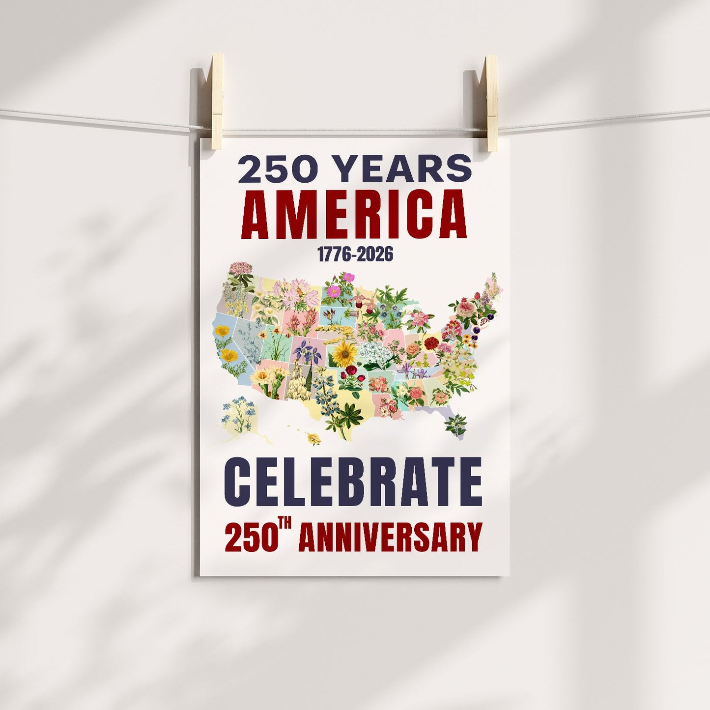 Celebrate 250 Floral USA Map Poster/Canvas