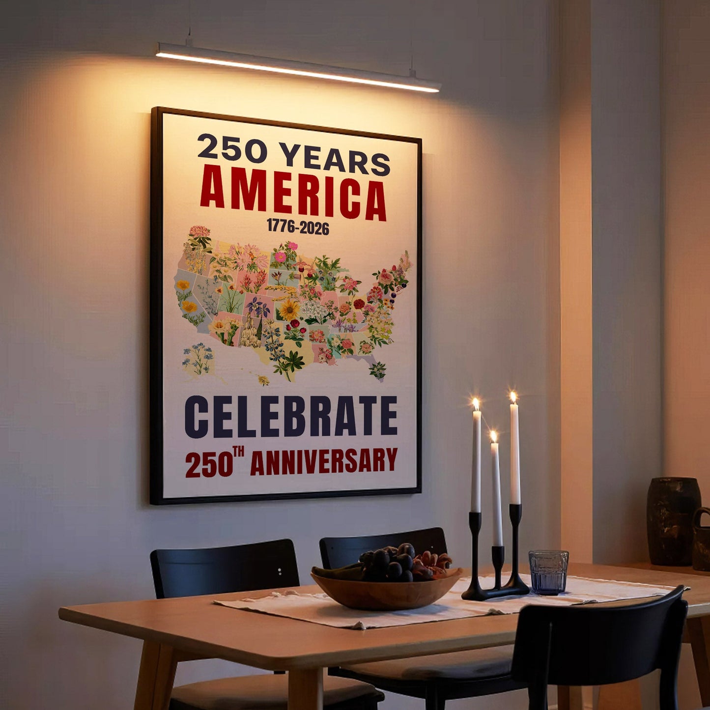 Celebrate 250 Floral USA Map Poster/Canvas