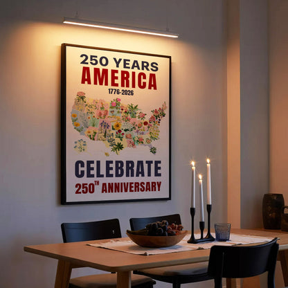 Celebrate 250 Floral USA Map Poster/Canvas