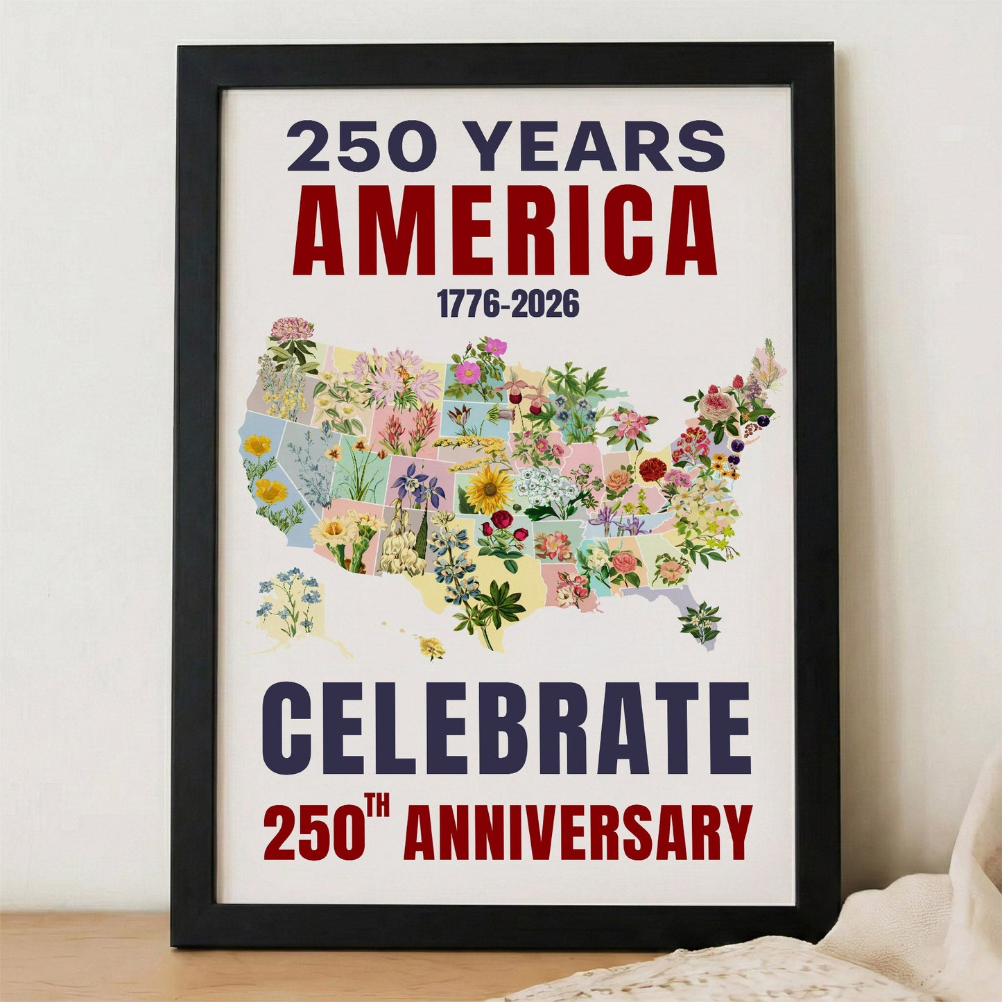 Celebrate 250 Floral USA Map Poster/Canvas