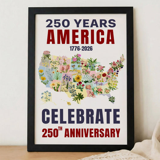 Celebrate 250 Floral USA Map Poster/Canvas