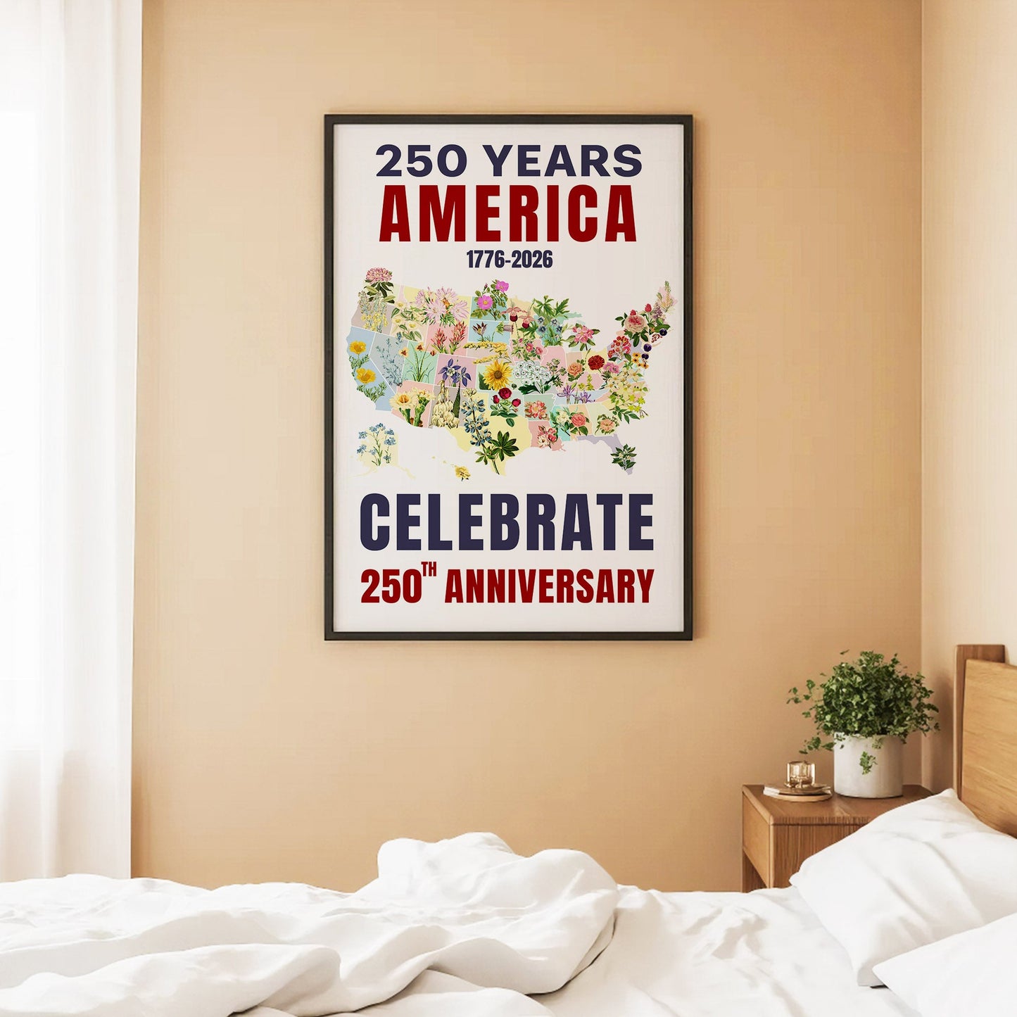 Celebrate 250 Floral USA Map Poster/Canvas