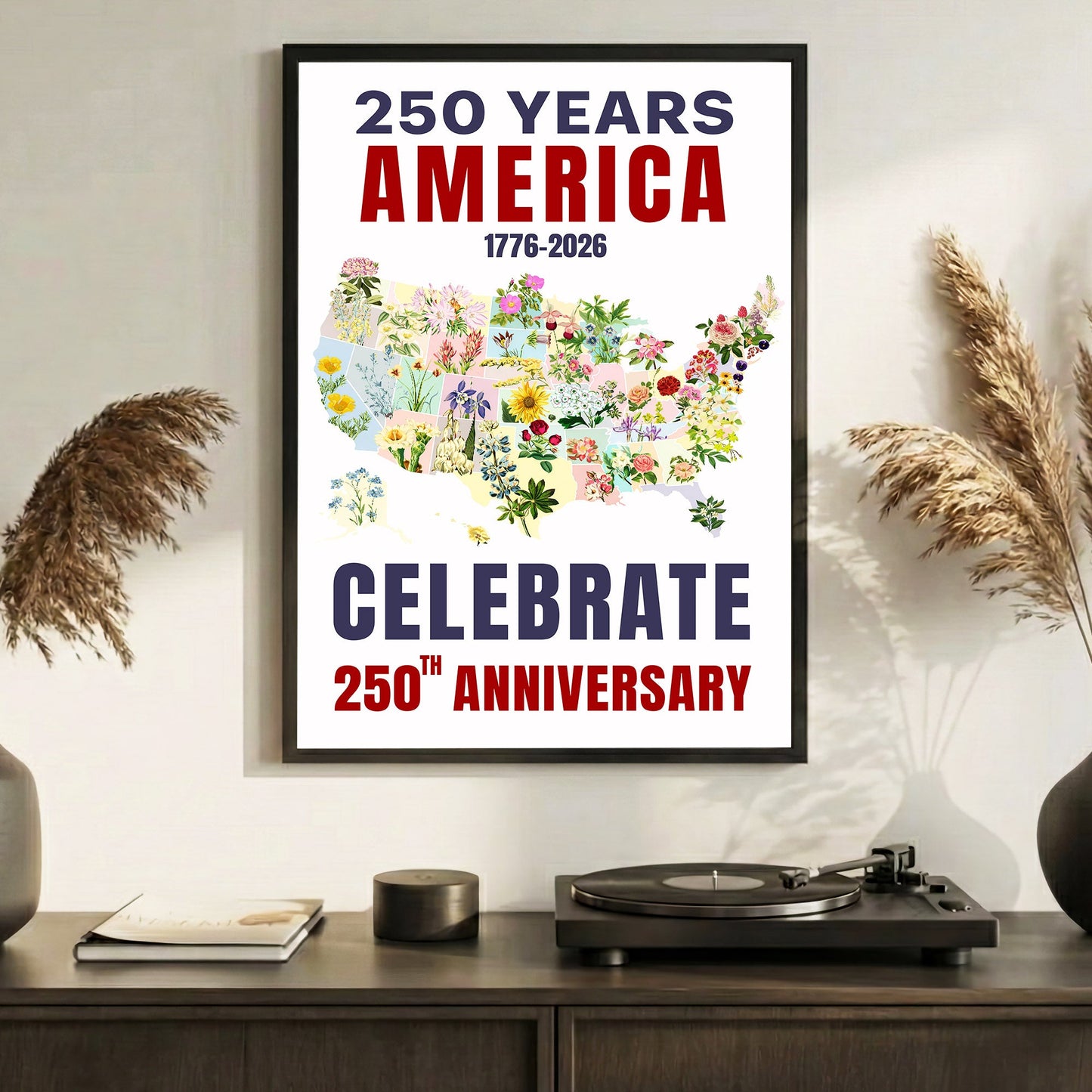 Celebrate 250 Floral USA Map Poster/Canvas