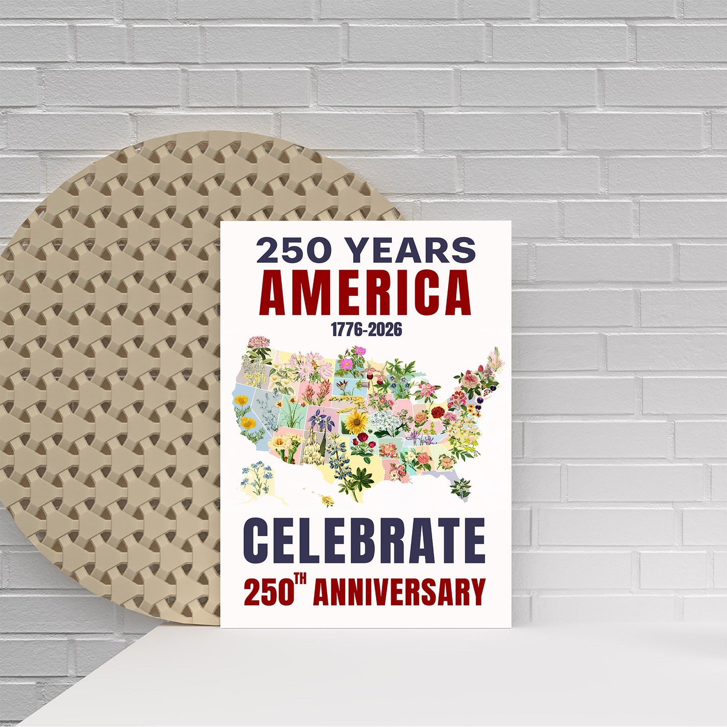 Celebrate 250 Floral USA Map Poster/Canvas