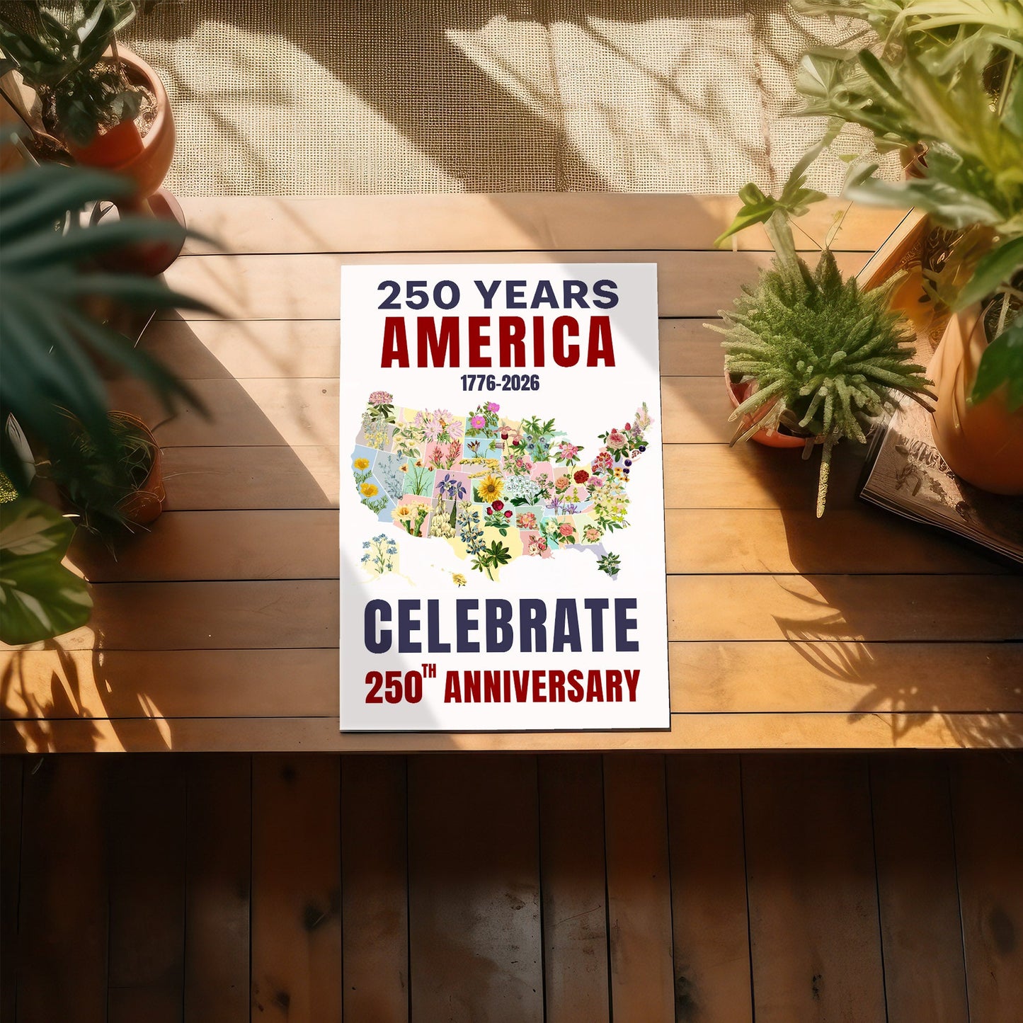 Celebrate 250 Floral USA Map Poster/Canvas