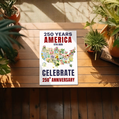 Celebrate 250 Floral USA Map Poster/Canvas