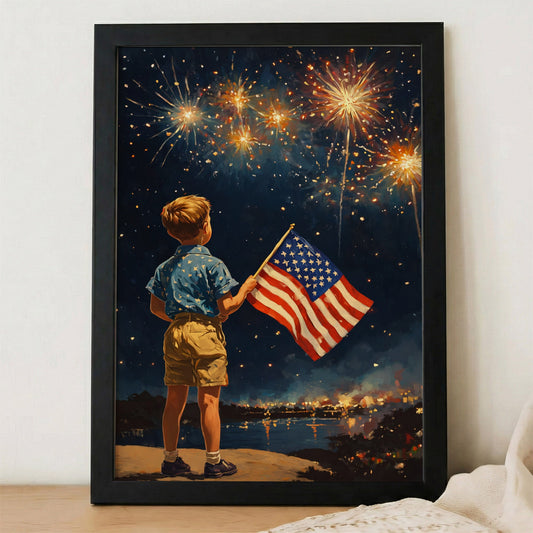 Fireworks Night American Flag Boy Poster/Canvas