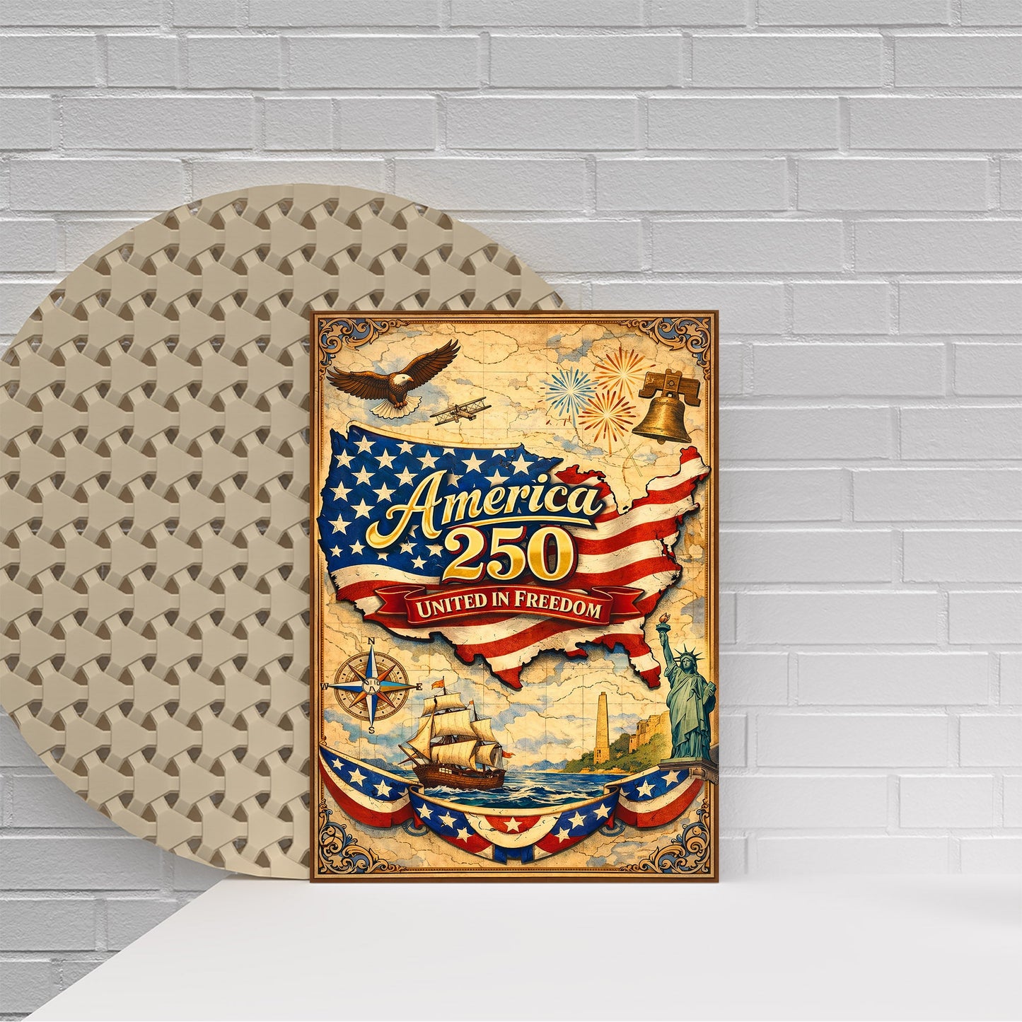 America 250 United in Freedom Vintage Map Poster/Canvas