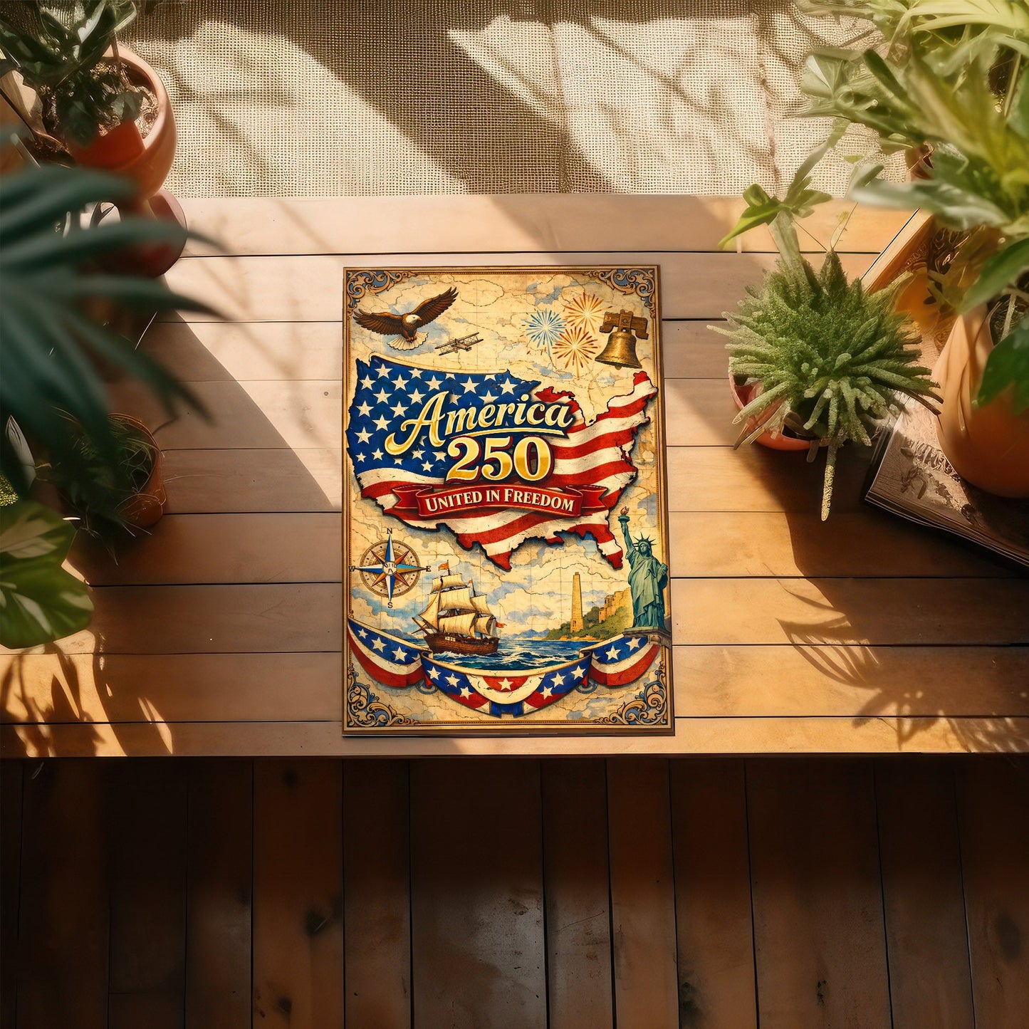 America 250 United in Freedom Vintage Map Poster/Canvas