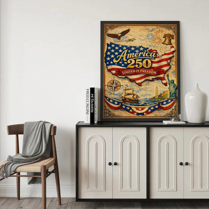 America 250 United in Freedom Vintage Map Poster/Canvas