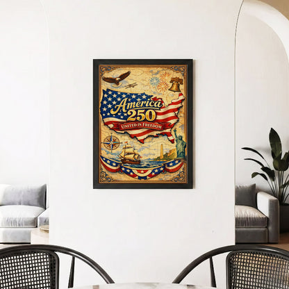 America 250 United in Freedom Vintage Map Poster/Canvas