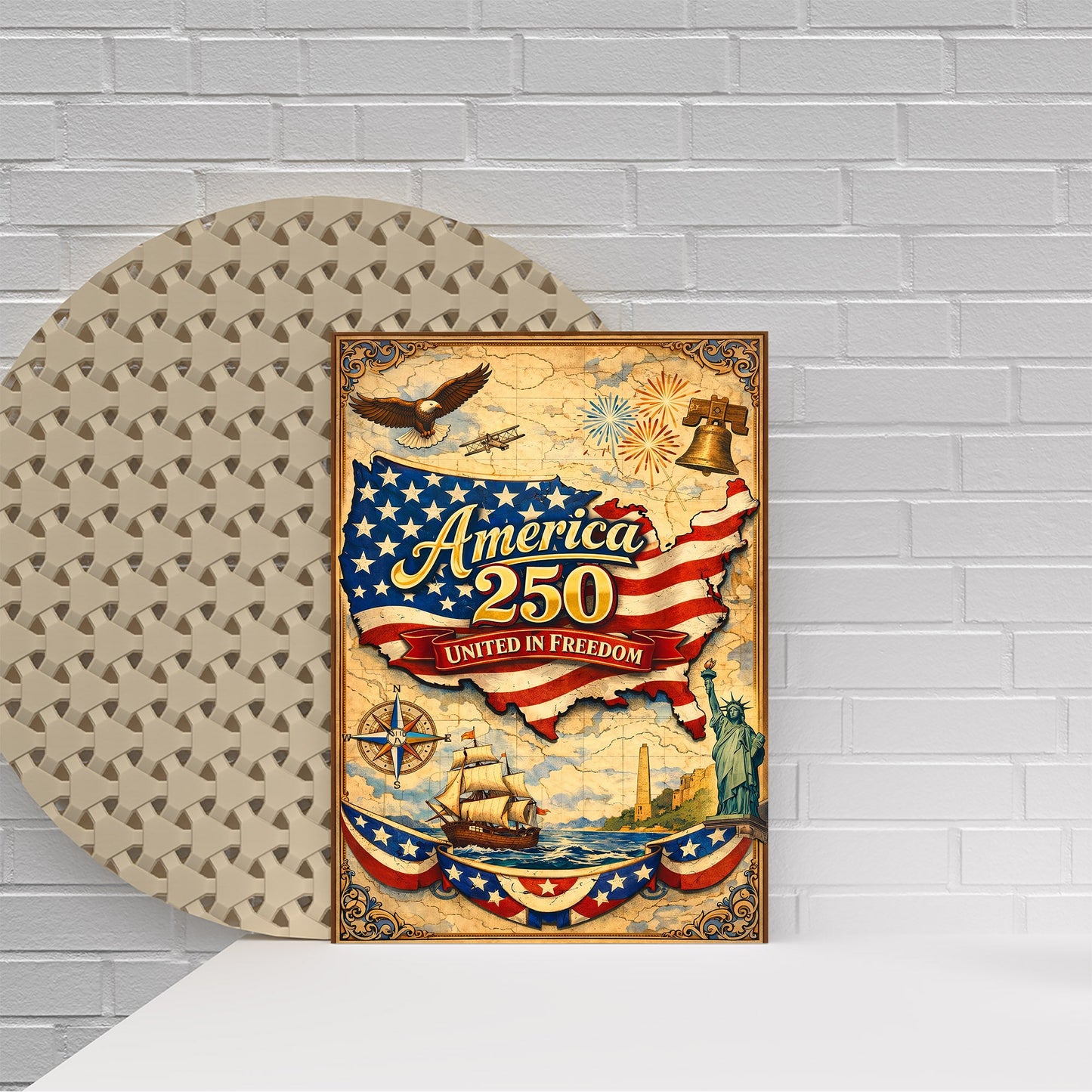 America 250 United in Freedom Vintage Map Poster/Canvas