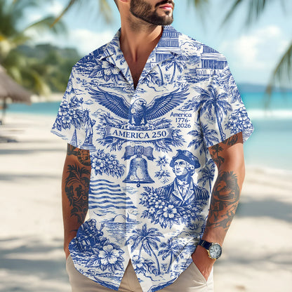 America 250th Anniversary Toile De Jouy Style Patriotic Hawaii Shirt