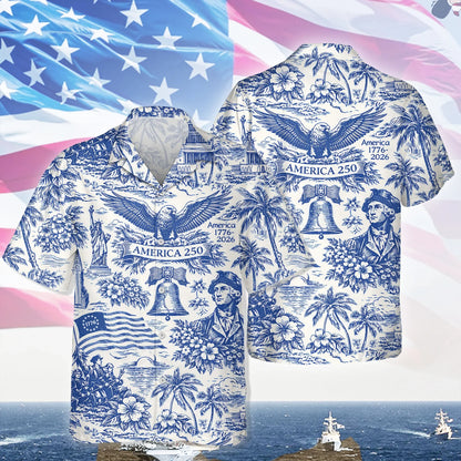 America 250th Anniversary Toile De Jouy Style Patriotic Hawaii Shirt