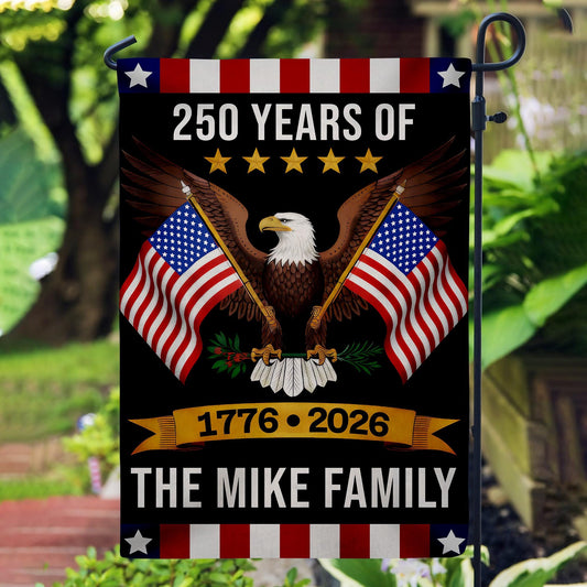 Personalized America 250th Anniversary Garden Flag 1776-2026 Custom Family Name House Flag 4th of July Gift Patriotic Eagle Banner