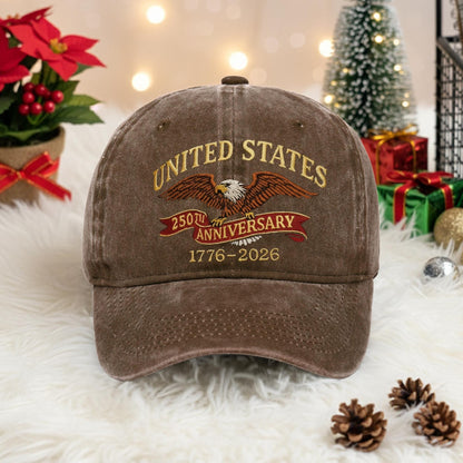 Retro United States 250th Anniversary Hat 1776–2026, White Eagle Embroidered Cap, Patriotic USA Basebal Cap, America Veteran Gift