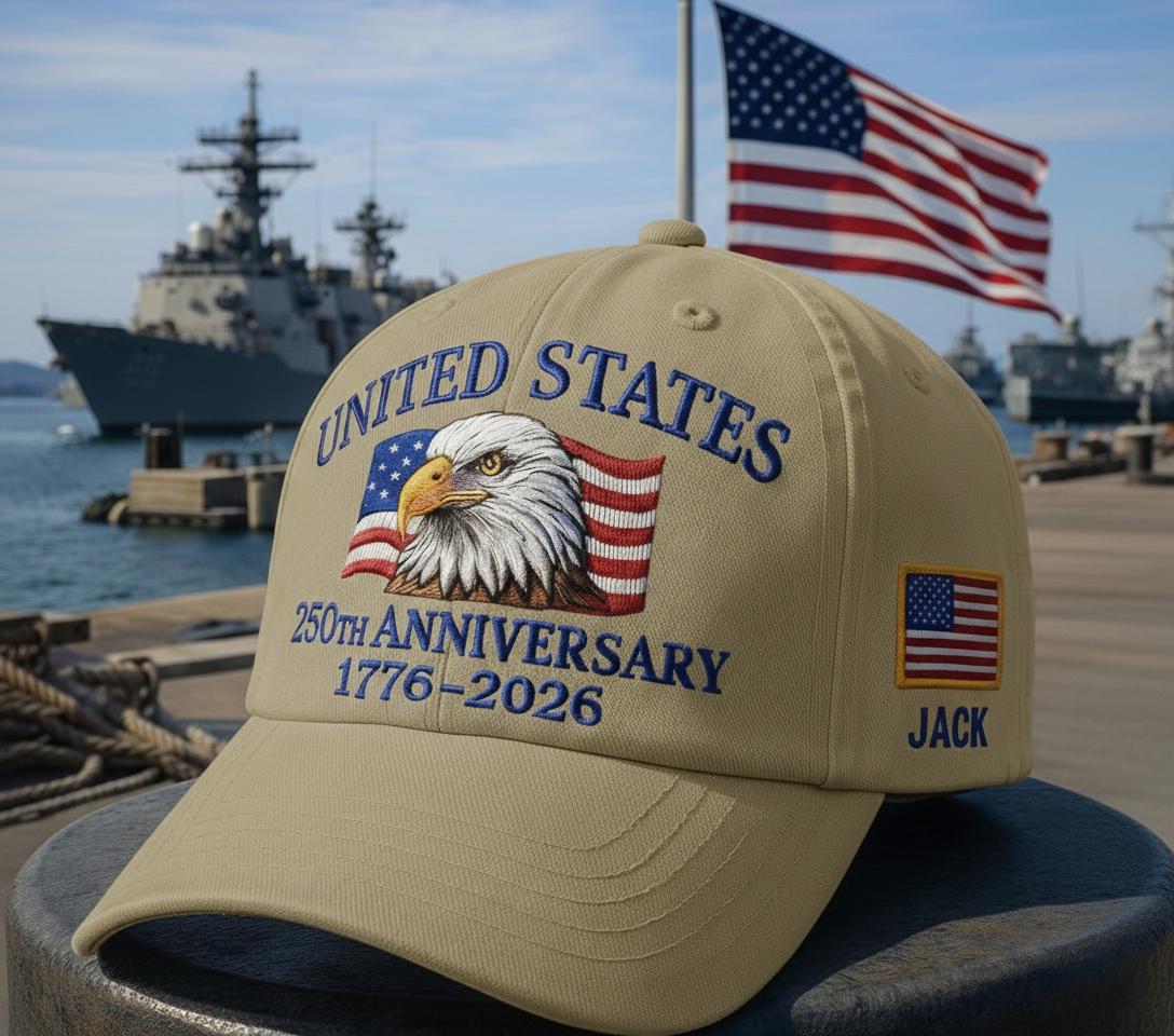 Custom Name United States 250th Anniversary Hat 1776–2026, White Eagle Embroidered Cap, Patriotic USA Basebal Cap, America Veteran Gift