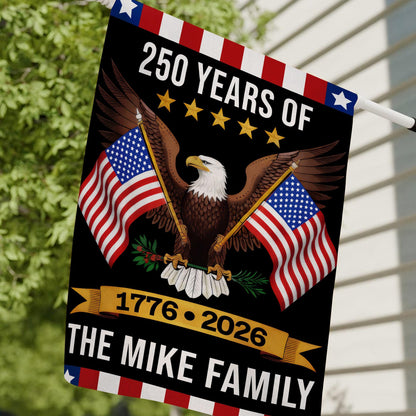 Personalized America 250th Anniversary Garden Flag 1776-2026 Custom Family Name House Flag 4th of July Gift Patriotic Eagle Banner