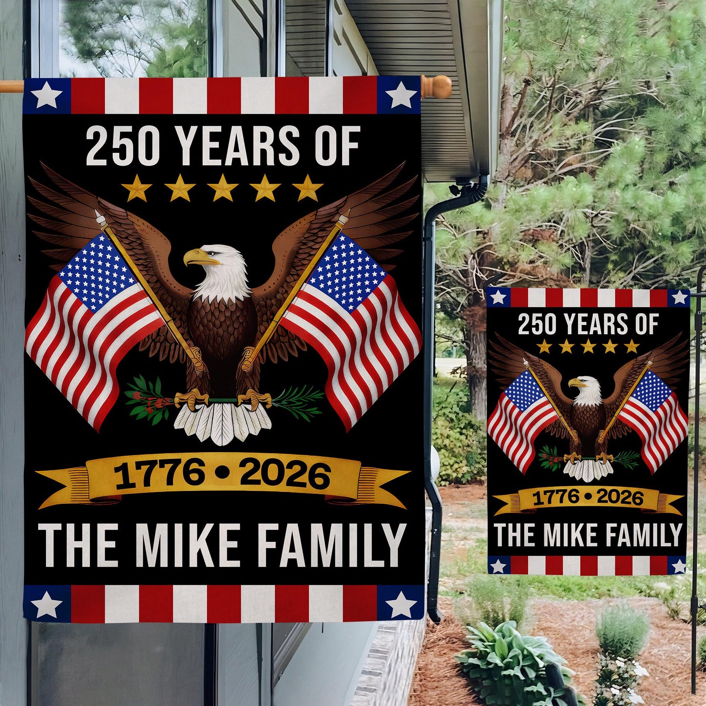 Personalized America 250th Anniversary Garden Flag 1776-2026 Custom Family Name House Flag 4th of July Gift Patriotic Eagle Banner