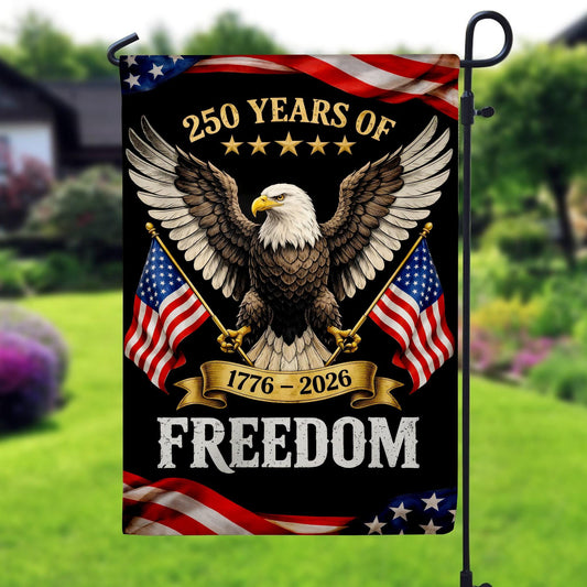 America 250 Semiquincentennial Garden Flag , Happy Birthday 250th Anniversary Flag, 1776-2026 Commemorative, Patriotic Tee with USA Flag