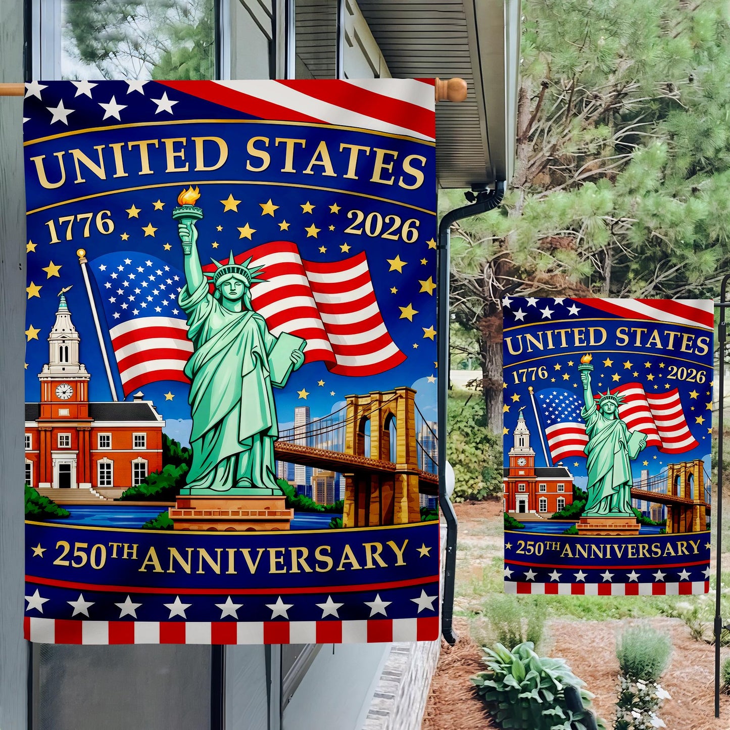 250 Years Of Freedom Garden Flag, 250 Years America Patriotic Banner,House Flag 4th of July Gift Patriotic Eagle Banner