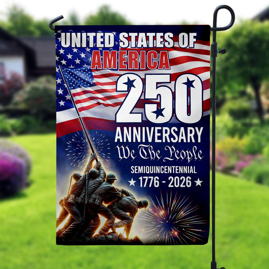 USA 250th Anniversary Garden Flag: Revolutionary War Soldiers, Patriotic 1776-2026 Yard Decor