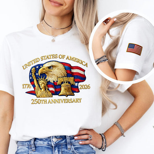 Bald Eagle United States Of America 250th Anniversary Sleeve Tee Shirt