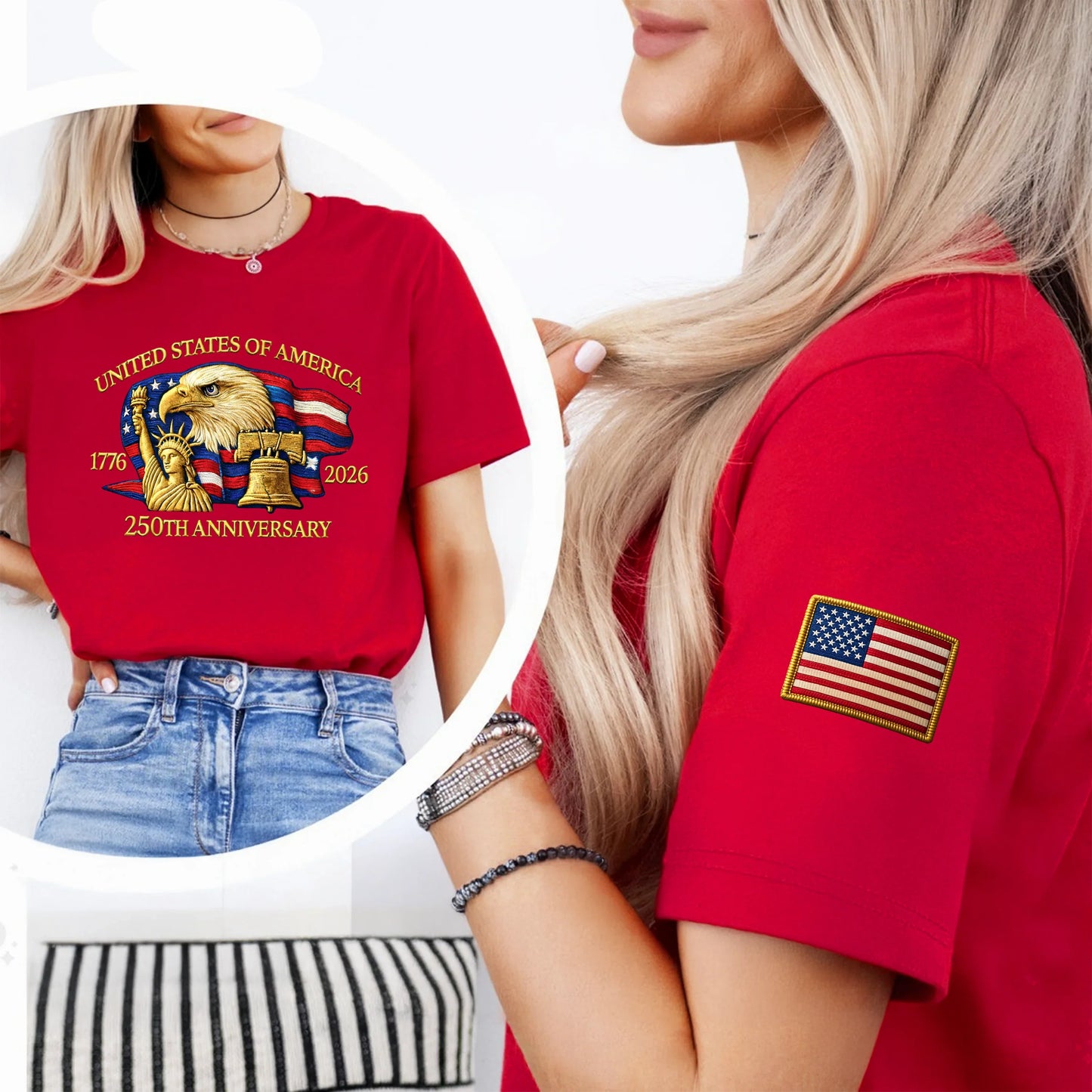 Bald Eagle United States Of America 250th Anniversary Sleeve Tee Shirt