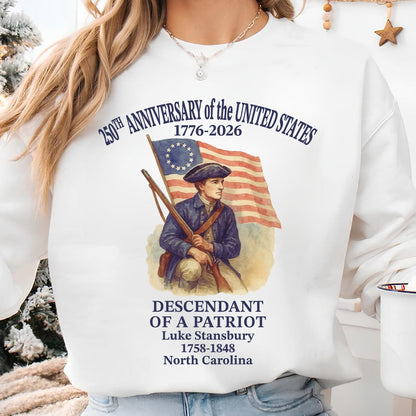 Personalized 250 Years of America Shirt, Custom Name Descendant of a Patriot, Patriotic 1776–2026