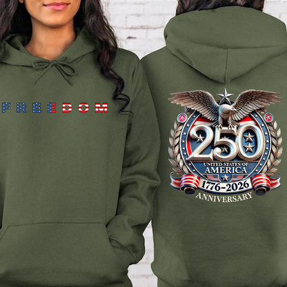 Freedom 250 Years Anniversary Dark Shirt | Patriotic 4th of July 1776–2026 Eagle US Flag  - Two Sides