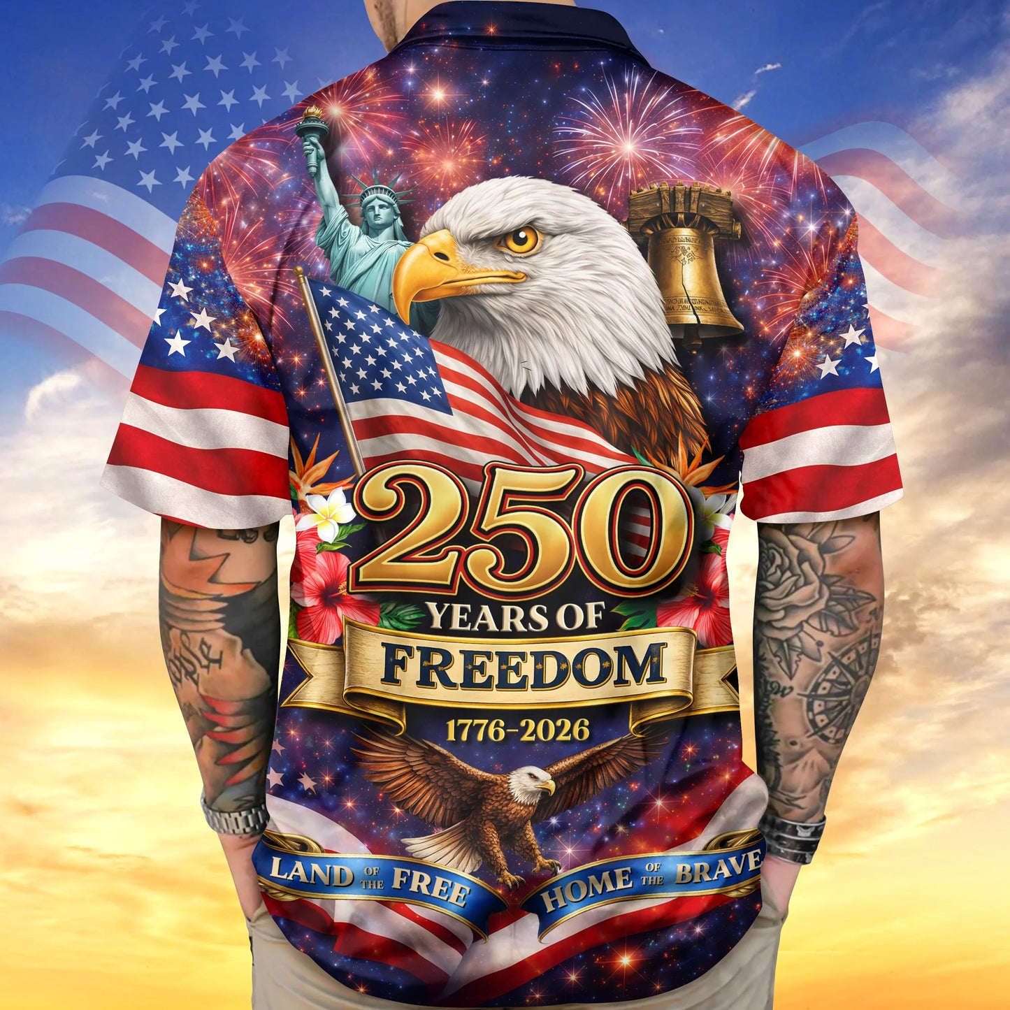 America Land of The Free Home of The Brave 250 Years of Freedom Hawaiian Shirt